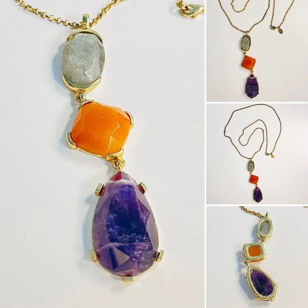 Lot Of 3 Ann Taylor Loft Long Necklace‎ Gray White Green Purple Orange